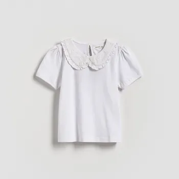 Dívčí tričko Reserved - Blúzka s ozdobným golierikom - krémová - 558FT-01X - 558FT-01X-92