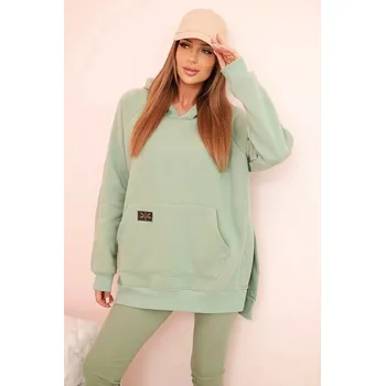 Dámská halenka Dámská bavlněná souprava mikina s kapucí a legíny s vysokým pasem tmavá máta UNI