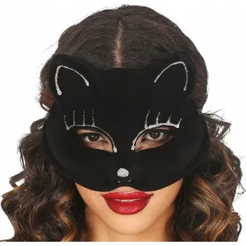 Karnevalová maska MASKA KOČKY NA OBLIČEJ ČERNÁ SEMIŠOVÁ SE TŘPYTKAMI KOČIČKA KARNEVAL HALLOWEEN