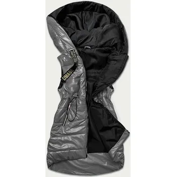 Dámská vesta Lesklá vesta v grafitové barvě s kapucí (B9783-70) 50