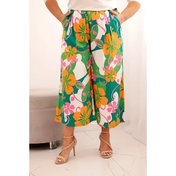 Dámské kalhoty Dámské kalhoty Plus Size z viskózy s květinovým vzorem oranžová UNI