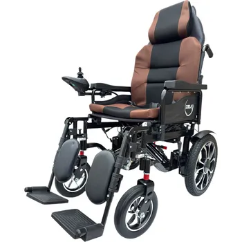 Invalidní vozík Zoela 6005XL Elektrický invalidní vozík s šířkou sedadla 52 cm – skládací a polohovací Černý rám: Hnědé polstrování