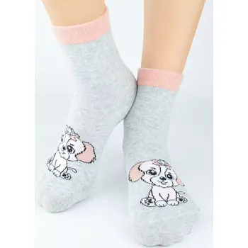 Dívčí ABS ponožky Pejsek - 23-26 / světle šedá