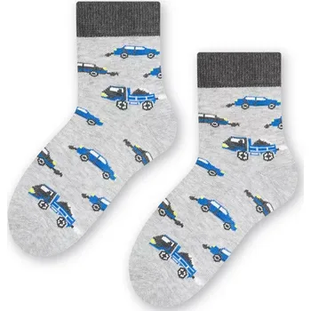 Dětská móda Chlapecké ponožky s auty - 32-34 / světle šedá