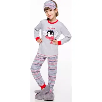 Dívčí pyžamo Dívčí pyžamo s tučáky dlouhé - 92 / světle šedý melír