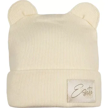 Kojenecká čepice ESITO | Zimní žebrovaná čepice s oušky Color Cream - smetanová / 40