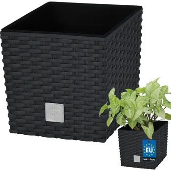 Květináč Zahradní ratanový květináč s vložkou antracit 17x17 cm - antracit \ 17x17 cm