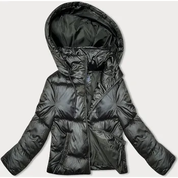 Dámská bunda Péřová krátká zimní bunda v army barvě (B8193-11) odstíny zelené XXL (44)