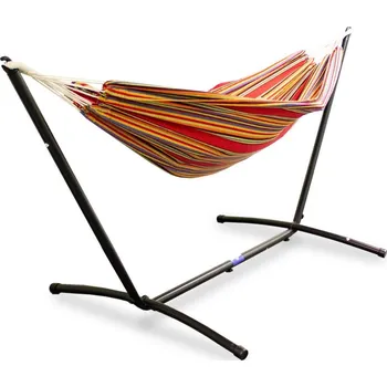 Zahradní sestava Houpací síť na terasu do zahrady na kovovém rámu stojan pruhovaná Venkovní M18164