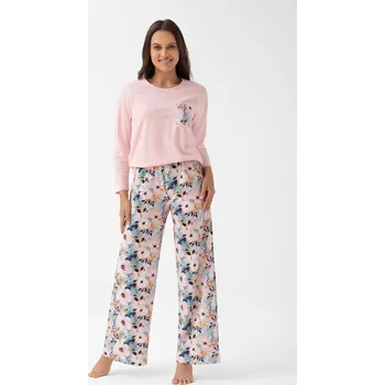 Dámské pyžamo Pyžamo Luna 348 long/r M-2XL Z25/26 dámské béžové květiny M