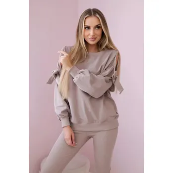 Sada mikiny s mašlí na rukávech a legínách tmavě béžová UNI
