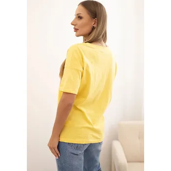 Dámská halenka Dámská bavlněná blůza s výstřihem do V a potiskem LOVE žlutá UNI