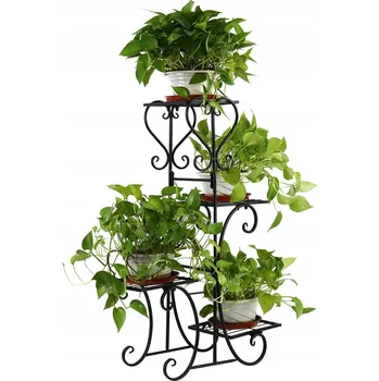 Květináč Držák Na Květináč Interlook kovový černý na 4 květináče, 79,5 cm