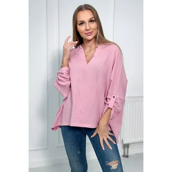 Dámská halenka Mušelínová halenka s ohrnutými rukávy světle růžová UNI