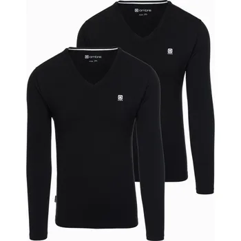 Pánská souprava SLIM FIT s dlouhým rukávem, véčkovým výstřihem a logem 2-pack - 2x černá V5 Z103 - XXL