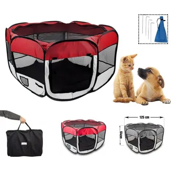 Chovatelská ohrádka pro zvířata štěňat koťat Materiálová ohrádka mobilní Červená MS16124