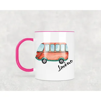 Domovi Plastový hrnek s vlastním jménem Autobus 330ml Barva ucha a zevnitř: Růžová