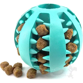 Hračka pro psa UNIQ PETS dentální mátový míček na pamlsky tyrkysový 5cm