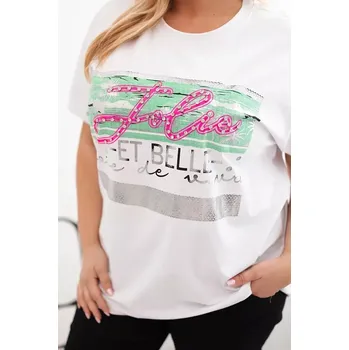 Dámská halenka Dámská halenka Plus Size s flitrovým nápisem bílá + zelená UNI