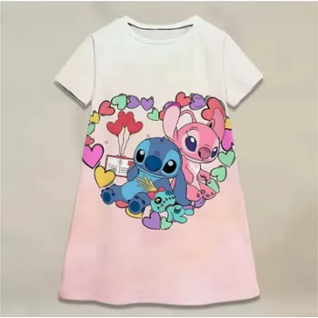 Dívčí šaty Lilo & Stitch Dívčí letní šaty s motivem "Lilo a Stitch" Motiv: srdíčka (LYQ-GA-036), Velikost: 130