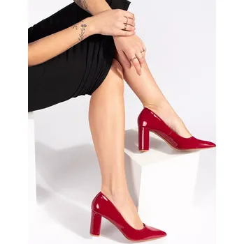 Dámské lodičky Moderní dámské červené lodičky na širokém podpatku 38