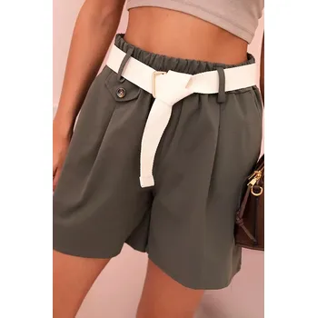 Dámské kalhoty Dámské šortky s vysokým pasem a páskem khaki UNI