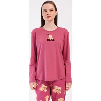 Dámské noční prádlo Dámské pyžamo dlouhé Pink bear tmavě růžová XL