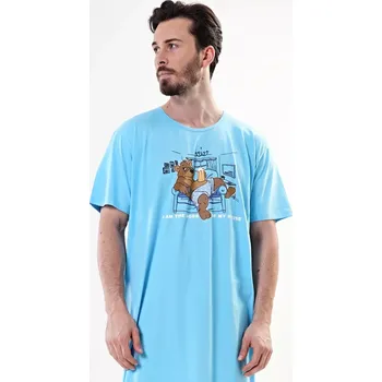 Pánská noční košile s krátkým rukávem Boss světle tyrkysová M