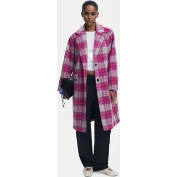 Desigual Vlněný kabát Pinkcheck 25WWEW15 Růžová Regular Fit XL