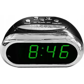 Budík Elektronický budík černý s funkcí odložení, napájení ze sítě, 13x6x9cm Perfect
