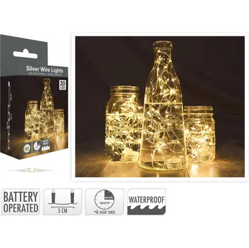 Vánoce osvětlení 1,3m 20LED teplá BÍ, voděodolné s časovačem