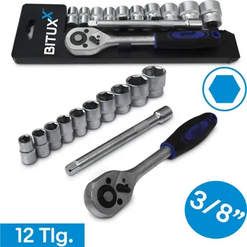 Sada nářadí Sada 12 šestihranných nástrčných klíčů s ráčnou 200 mm a prodloužením 150 mm BITUXX 3/8'' M19500