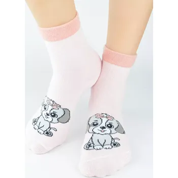 Dámské punčochy Dívčí ABS ponožky Pejsek - 31-34 / světle růžová