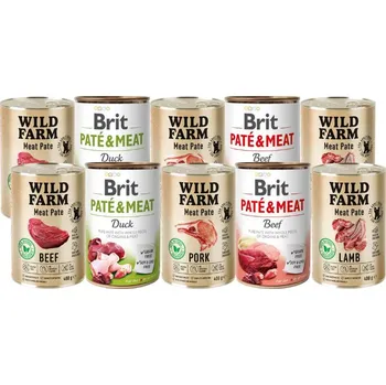BRIT PATE & MEAT + WILD FARM Pate Mix příchutí 10x400g