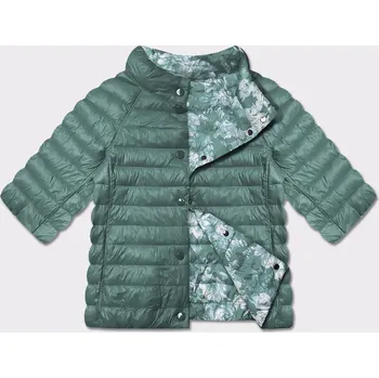 Tmavě mátová/květovaná oboustranná dámská plus size bunda se 3/4 rukávy Minority (M23-7010-253) odstíny zelené 50