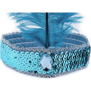 Karnevalový doplněk Karnevalová čelenka flitrová s peřím retro - 8 modrá azurová