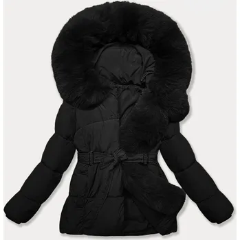 Černá dámská bunda pro přechodné období s páskem J Style (16M9183-392) odstíny černé XL (42)