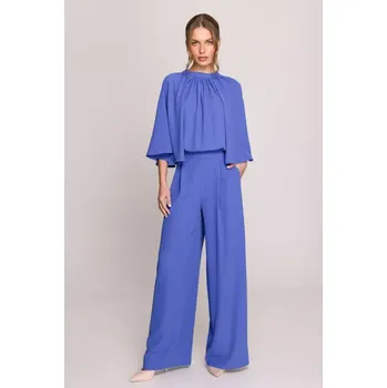 Dámský overall S397 Kombinéza s širokými rukávy a rozdělenými zády - modrá EU L