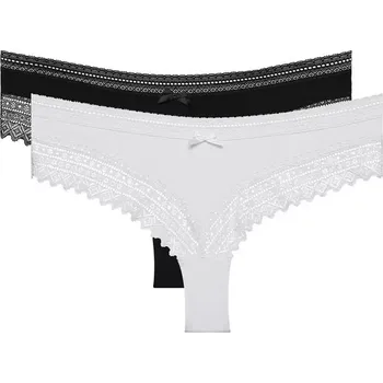 Dámské erotické kalhotky Dámské bavlněné brazilky s krajkou 2 ks DIM SEXY FASHION BRAZILIAN 2x - DIM - černá L