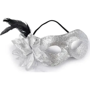 Karnevalová maska Karnevalová maska - škraboška s peřím - 3 stříbrná