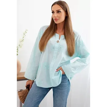 Dámská halenka Košilová halenka s vyšívaným vzorem světle mátová UNI