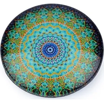 Korálek Skleněný kabošon mandala, strom života Ø25 mm - 3 zelený tyrkys mandala