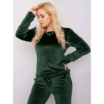 Dámská halenka Tmavě zelená dámská velurová plus size souprava (6085) odstíny zelené XXL (44)