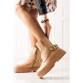 Dámská zimní obuv Originální kotníčkové boty dámské hnědé na plochém podpatku 40