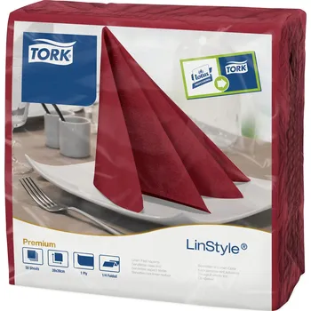 Vlhčený ubrousek TORK 478855 – Linstyle® burgundy ubrousky – večeře, netkané, 1 vr., 1/4 sklad, 12x50 ks - Karton