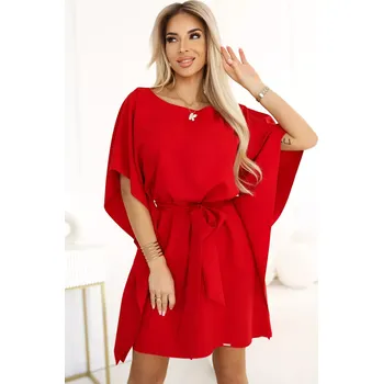 Dámské šaty 287-35 SOFIA Motýlí šaty se zavazováním v pase - ČERVENÉ L/XL