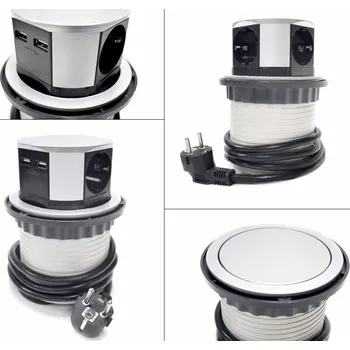 Prodlužovací kabel Stolní výsuvná zásuvka 4 zásuvky Stříbrná výsuvná skrytá M16043