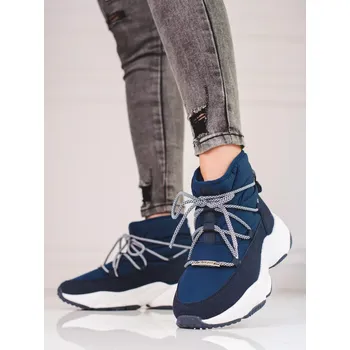 Dívčí obuv Trendy sněhule modré dámské bez podpatku 41