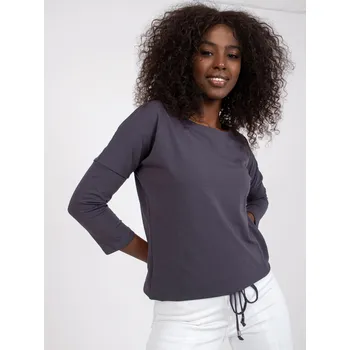 Dámská halenka Volná dámská halenka v grafitové barvě se zavazováním na spodním okraji (4691) odstíny šedé S (36)