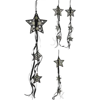 Vánoční dekorace dekorace HVĚZDA 16cm závěsná dřev.ČER se stužkami mix